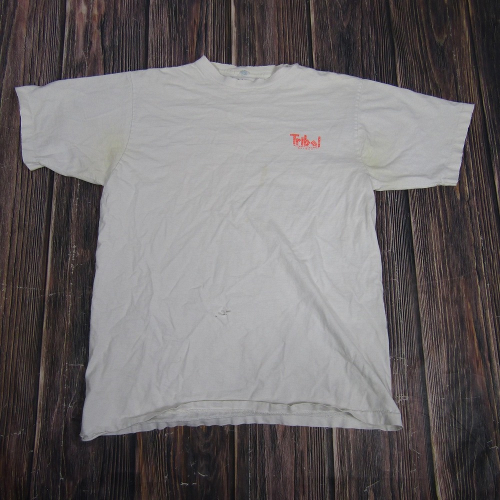 Vintage Earthmonster‎ Tribal Warwear Shirt Mens Large White Single Stitch 90s
